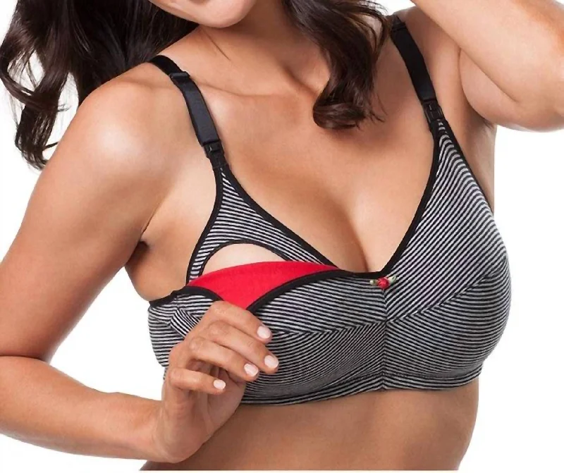 Casual Comfort Softcup Nursing Bra 2 Pack 4001 In Black Gray Stripe And Black