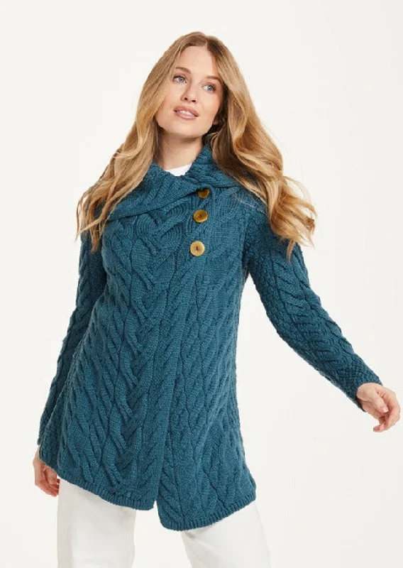 Aran 3 Buttoned Longline Cardigan | Irish Sea