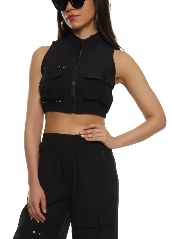 Cargo Pocket Zip Front Crop Top