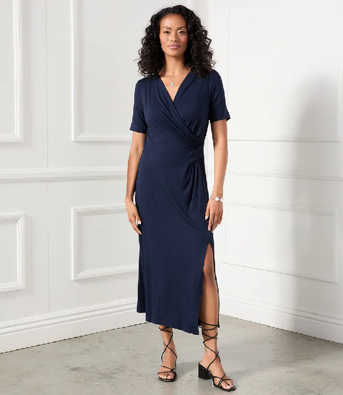 Faux Wrap Midi Dress