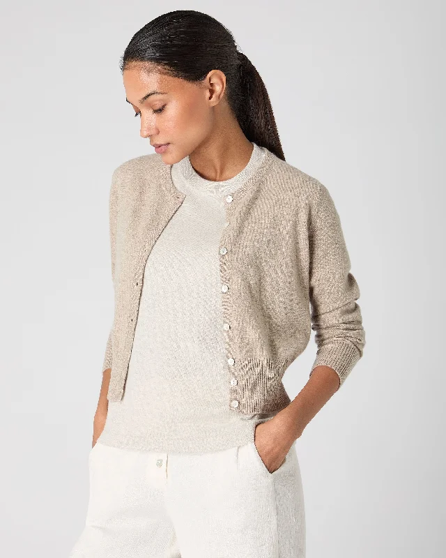 Women's Ivy Cropped Cashmere Cardigan Oatmeal Brown