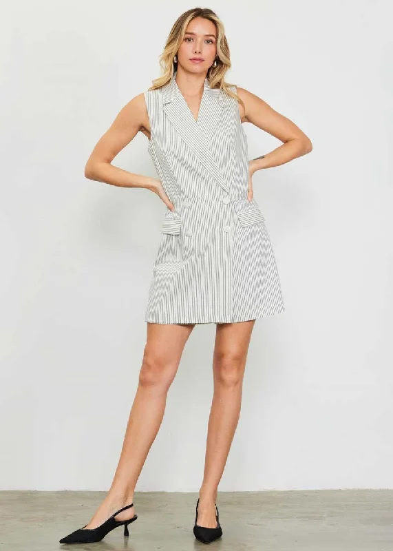 Carolina Pinstriped Blazer Romper - Ivory & Navy