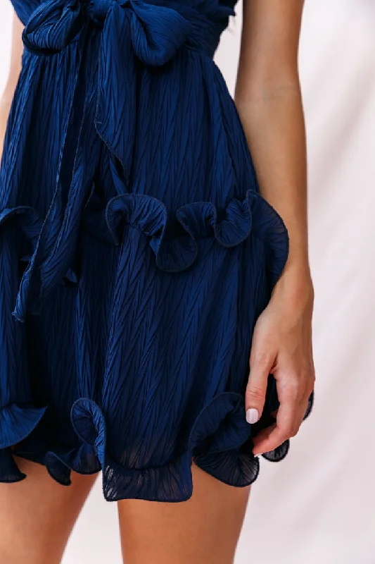 Greta Cami Strap Frill Chiffon Dress Navy