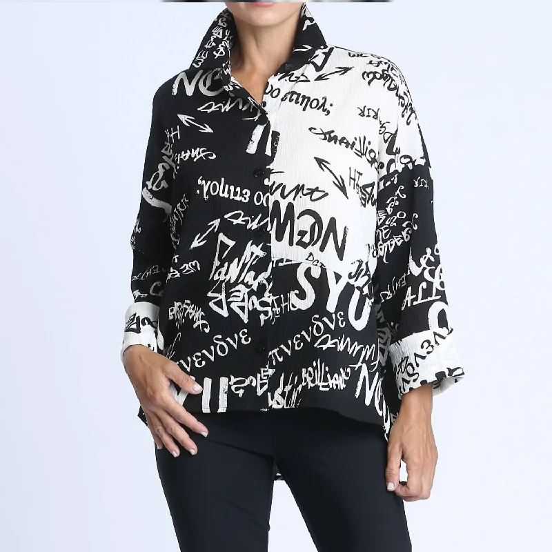 News Print Blouse In Black And White