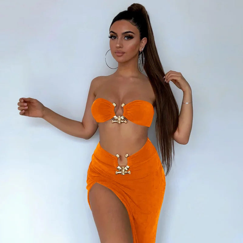 Sexy Two Piece Set Womens Outfits Summer Bodycon Club Party Maxi Dress