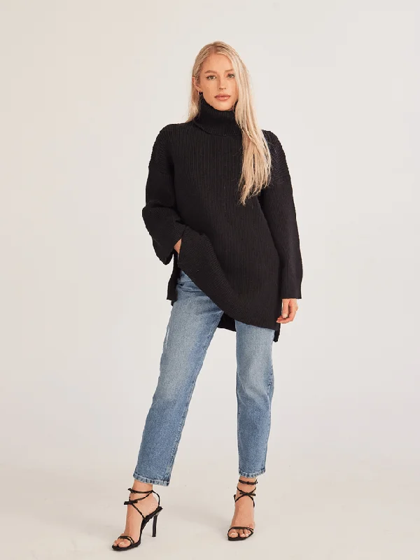 Turtleneck Side Slit Tunic Sweater